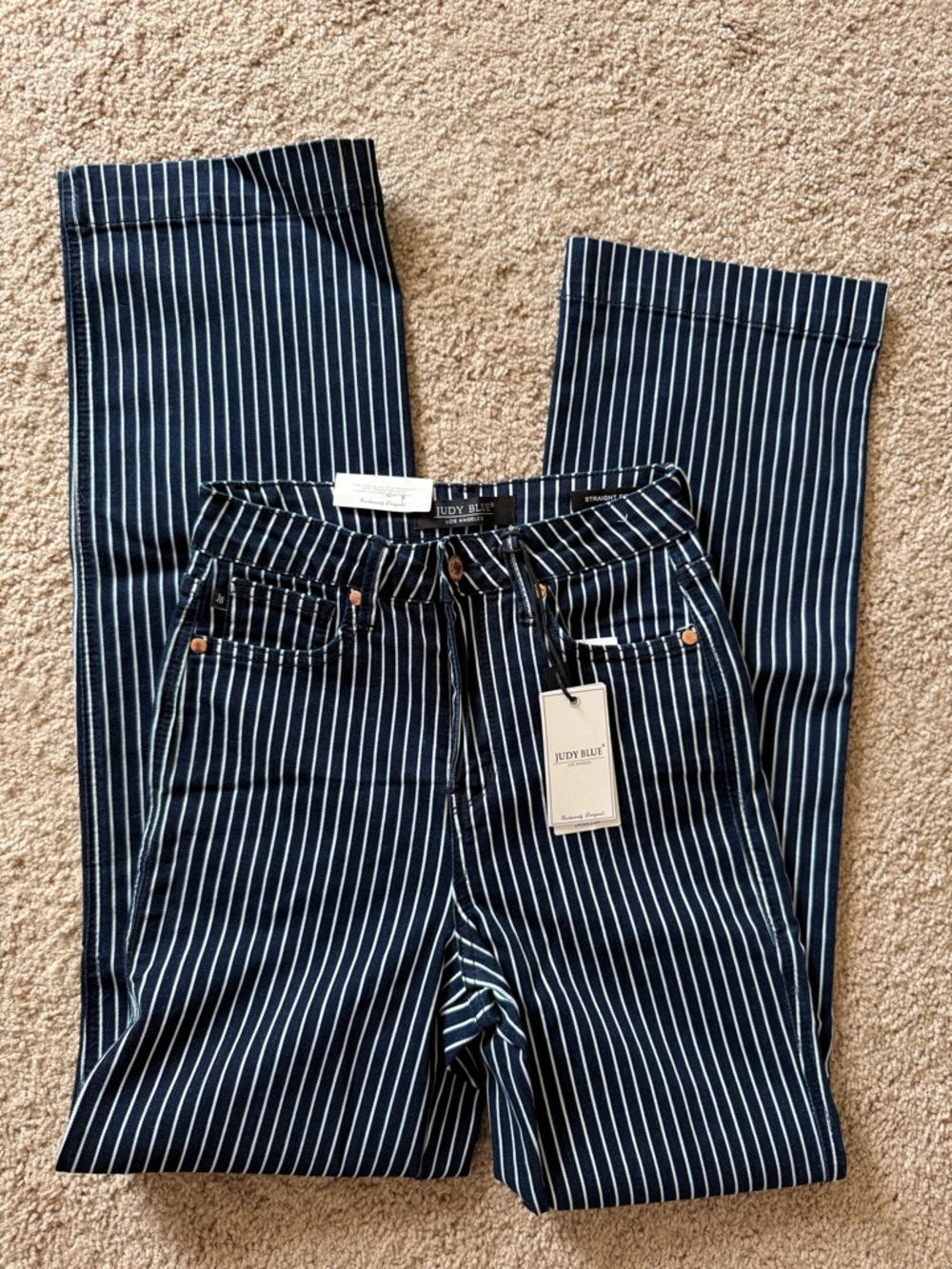 Judy Blue Navy and White Pinstripe Straight Jeans